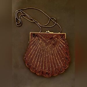 Brown scallop beaded bag.